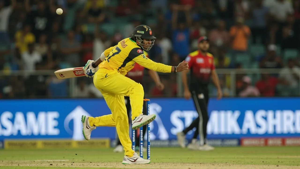 Indian batsman mid-stroke during a run chase at the Harare Sports Club